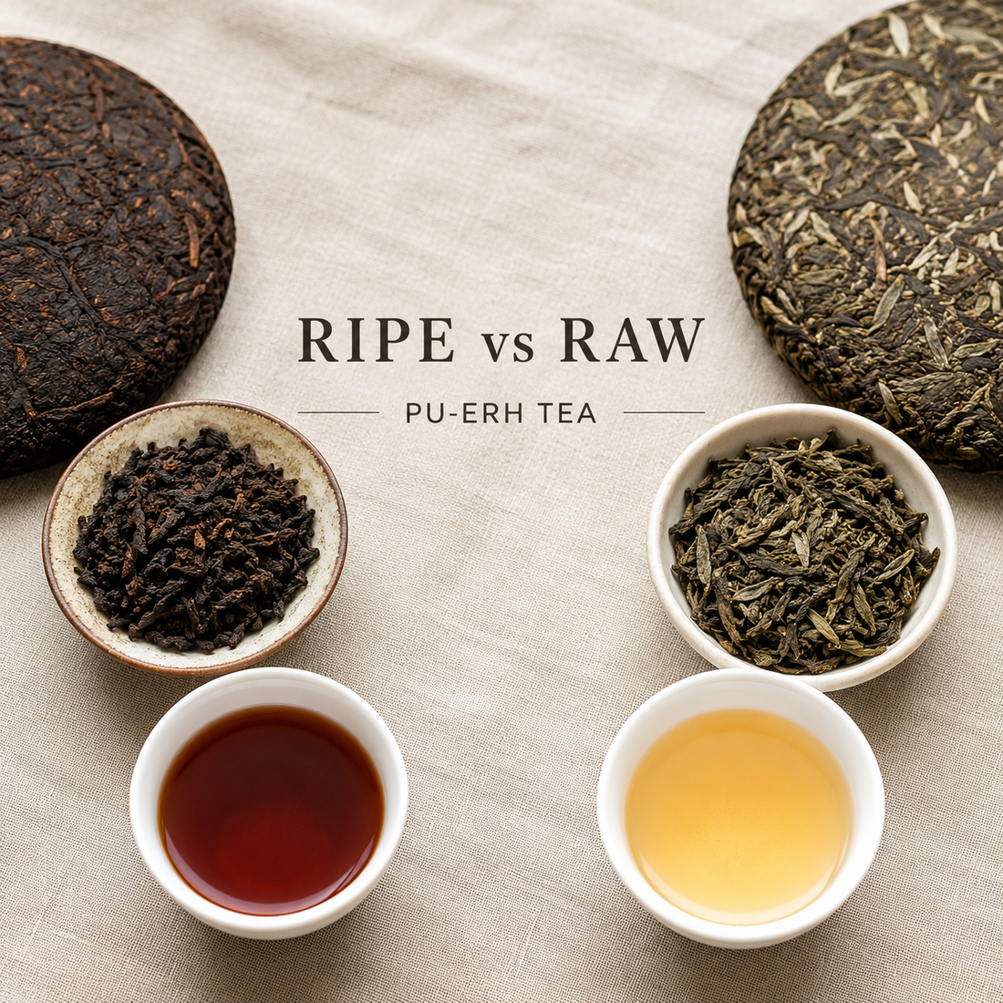 Ripe vs Raw Pu-erh Tea — Sheng and Shou Comparison Leaf and Liquor